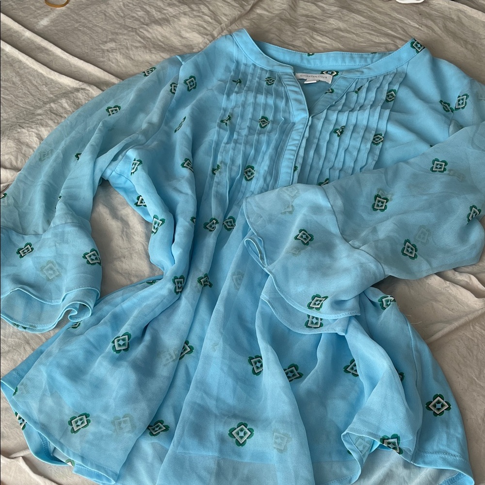 Charter Club Blouse in Blue with Green Accents XL